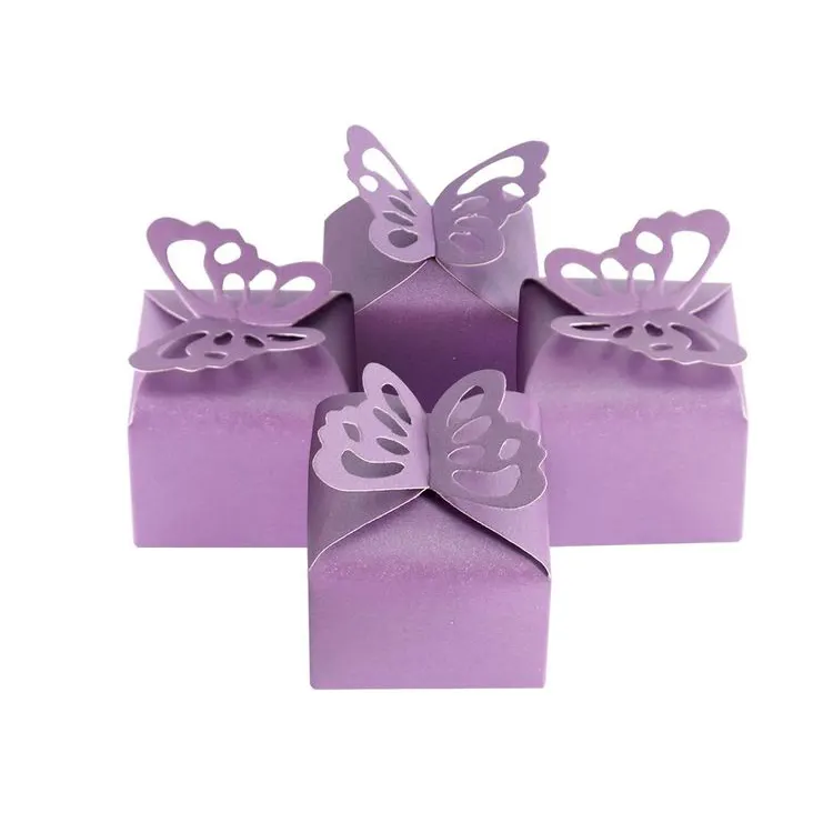 Scatole per bomboniere di compleanno di nozze di farfalla viola personalizzate scatola di caramelle a farfalla per Baby Shower per ragazza