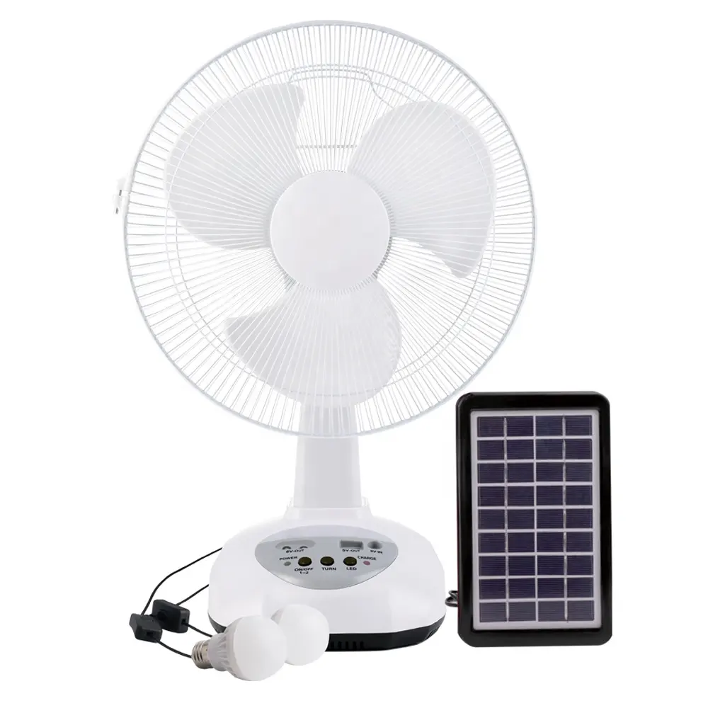 Ventilateur solaire Rechargeable 12 pouces, ventilateur de Table, USB, avec lumière Led, pour bureau