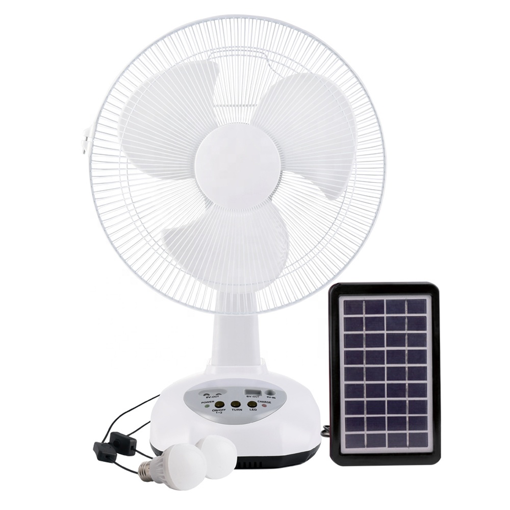 12Inch Isi Ulang Fan DC Solar Penggemar USB Charge Kipas Angin dengan Lampu Led