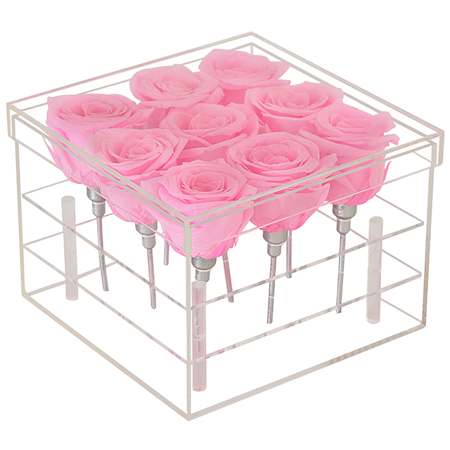 Caja de flores cuadrada acrílica+rosa+con cajón