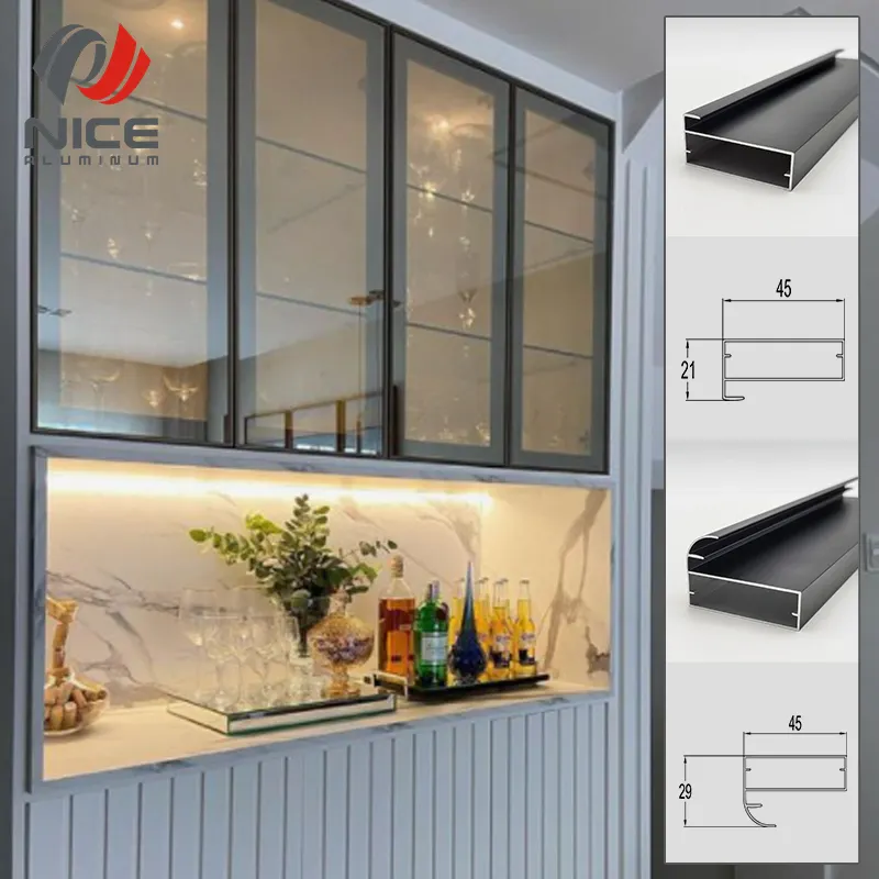 ドアフレーム明るい金金属フレーム工場ディレクトリアルミ合金プロファイルキッチン食器棚