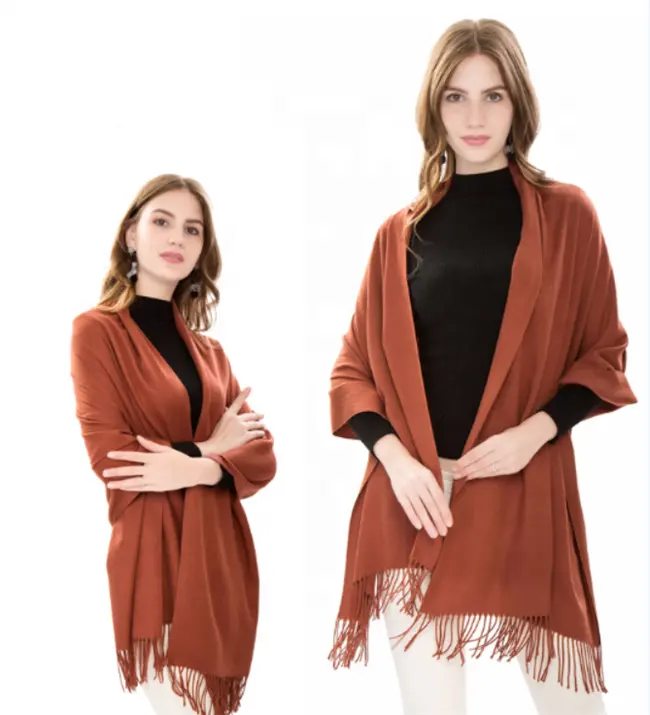 Großhandel Custom Blend 70% Pashmina 30% Viskose Mode Kaschmir Stoff Herbst Winter Frauen Schal Schal Mit 33 Plain Farben