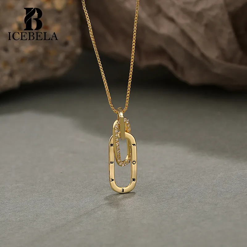 Icebela joyería fina moda creativa Simple S925 plata esterlina cristal geométrico ovalado círculo colgante collar para mujer