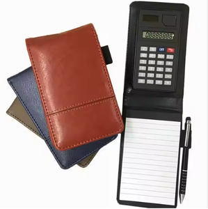 定制A6软皮支架，带记事本和计算器迷你PU盖口袋Memopad，带数字计算器和笔环 - Product Image 1