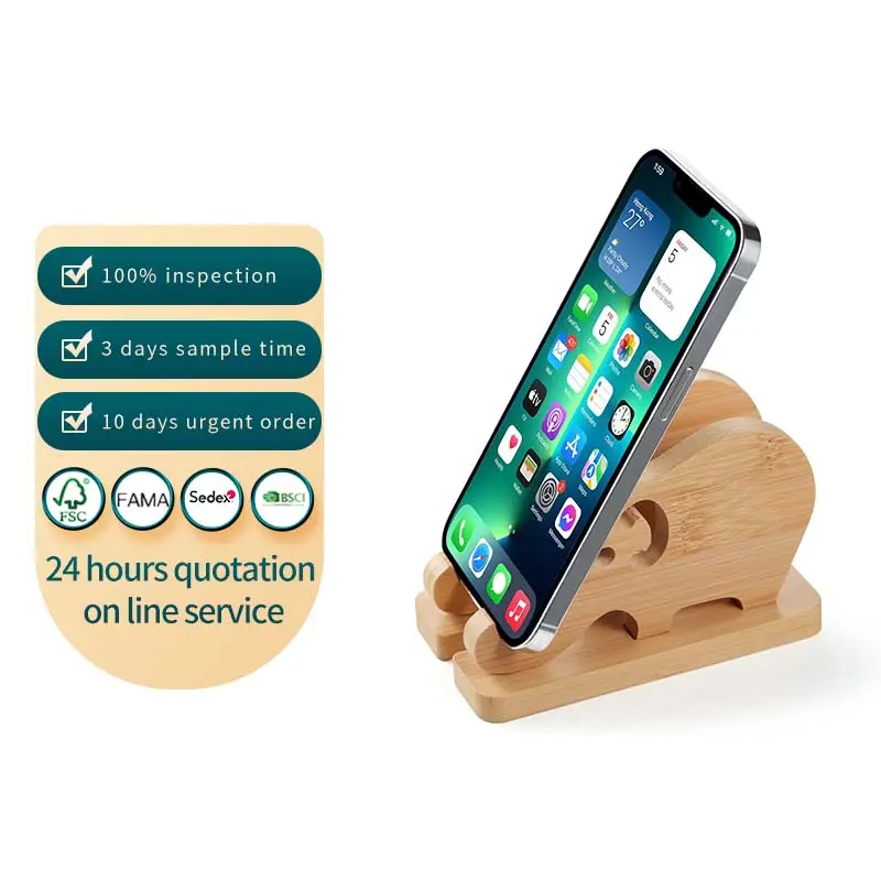 Supporto per telefono desktop in bambù, staccabile in legno a forma di elefante