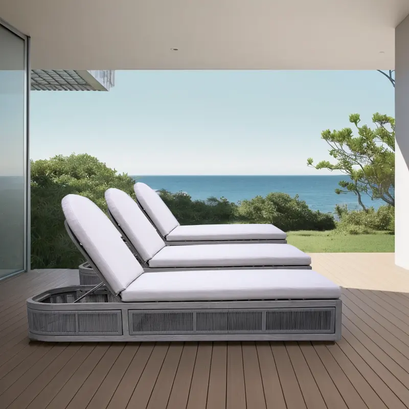 Cama de playa de madera aluminio lujo chaise lounge muebles playa po piscina muebles teca madera sol tumbona cojín silla para piscina