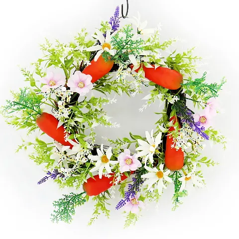 Wreaths de cenoura com flor artificial, decoração de páscoa para porta da frente, janela, pendurar na parede