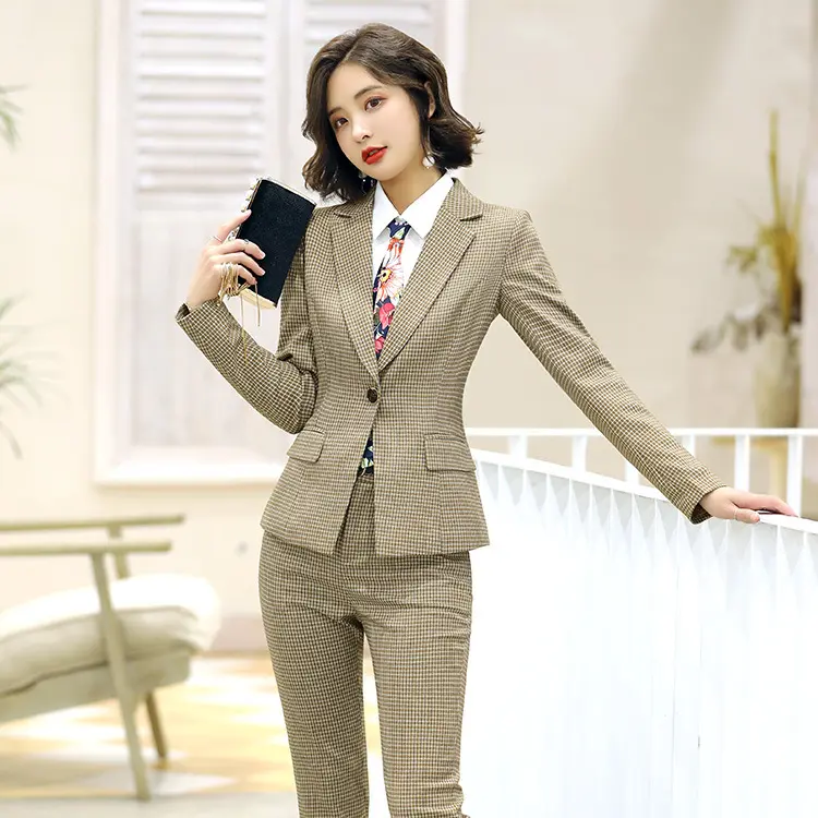 Elegant Wool Ladies Office Suit Styles Korean For Women Business Slim Suit Temperament Blazers Two Piece Set