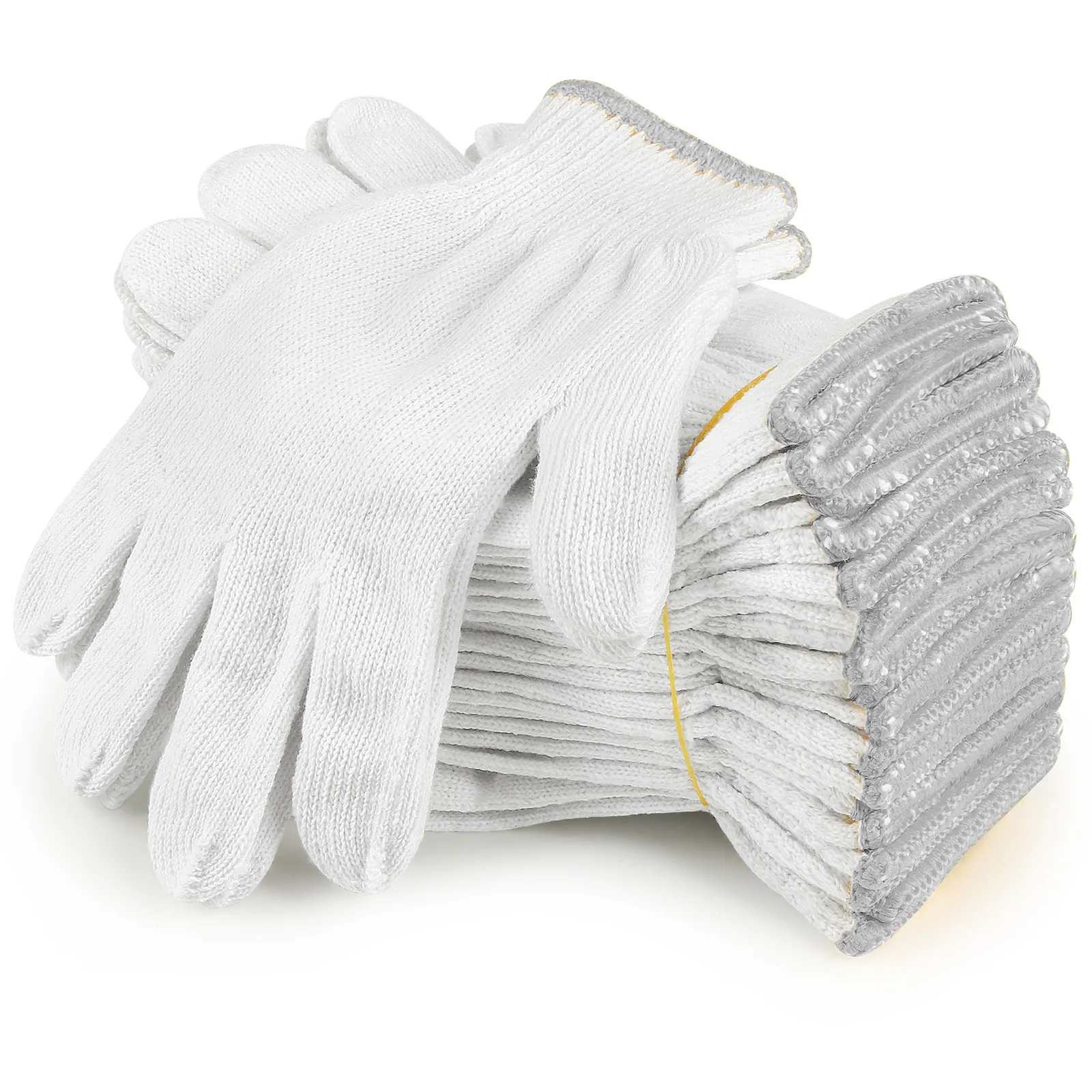 Gant tricoté en coton blanc naturel de calibre 7/10/blanc blanchi gants de sécurité confortables pour la prévention des mains