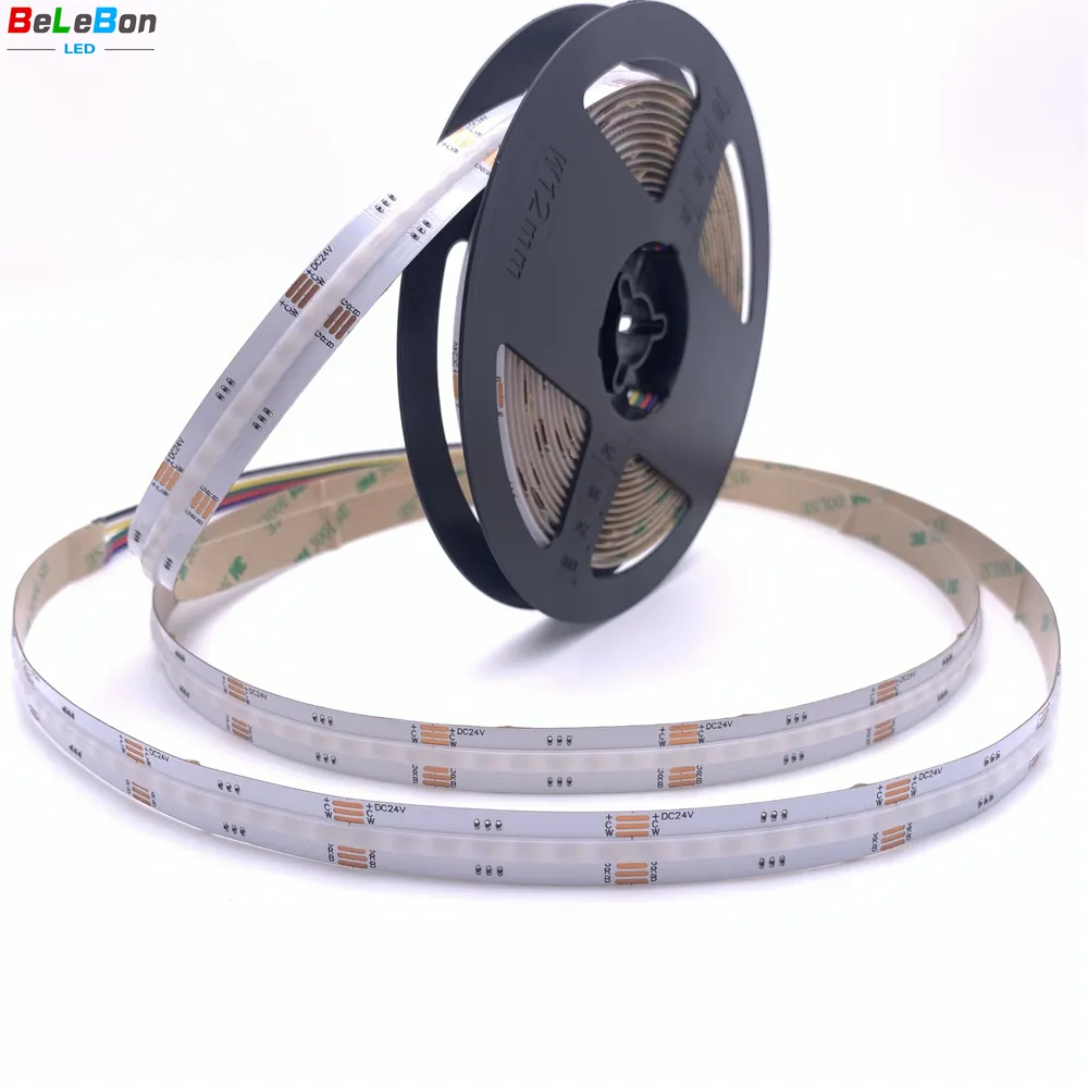 Dc 12V 24V 12Mm Breedte 840Chips 25 W/m Rgb Cct 2700K Tot 6500K Multi Vijf Verandering Kleur Rgbcw Dotless Cob Led Strip Licht