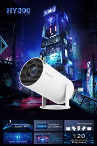 Ajuste de pantalla de proyector inteligente HY300, diseño redondo con tapa de 180 grados, construido en Android OS 11,0, proyector portátil de cine en casa - Product Image 2
