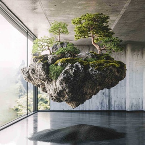 Mô phỏng màu xanh lá cây mơ mộng nổi đảo cảnh quan sáng tạo đá treo Rêu cây cửa sổ thương mại đồ trang trí vườn - Product Image 5