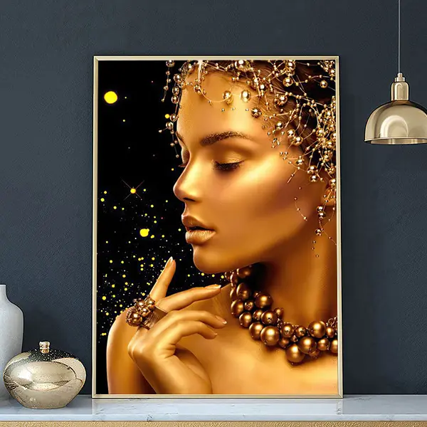 Penjualan laris emas elegan figur kanvas wanita lukisan dalam ruangan tanpa bingkai seni dinding