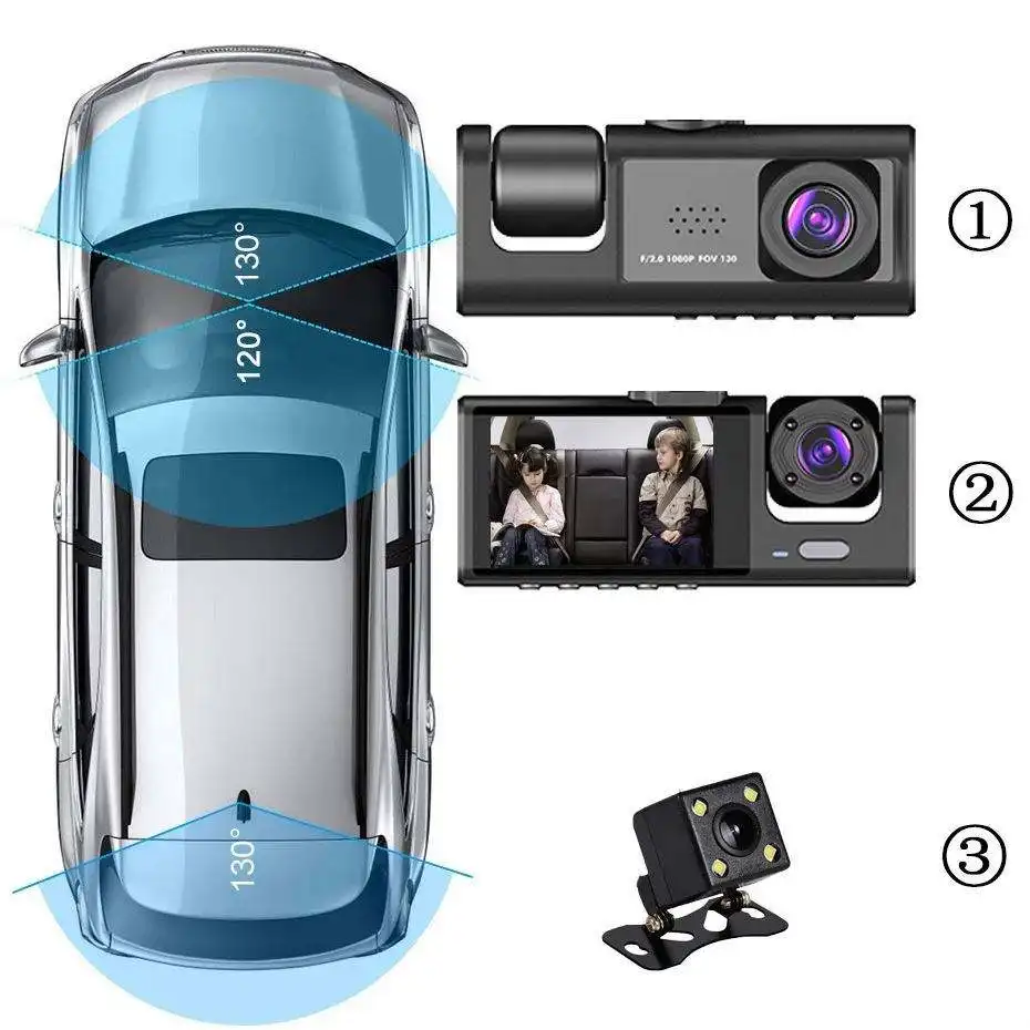 Car Dual Dash Cam Front Night Vision Gps Dash Cameras Cars With Parking Monitoring Record Video Auto Camera 3 Channels X30 Set