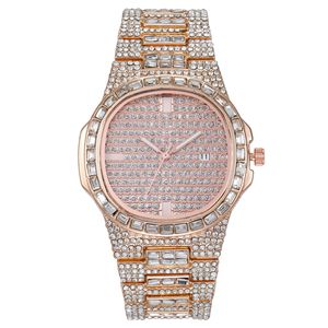 Sıcak satış altın roma High-End Hip Hop tam elmas kare erkek saati moda kuvars Moissanite izle - Product Image 1