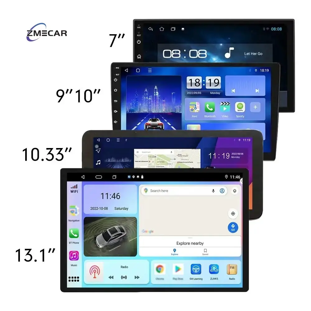 Zmecar U11 pemutar stereo mobil, Radio mobil Universal 2 din android 7/9/10/13 inci layar sentuh Radio Multimedia Mobil navigasi Video