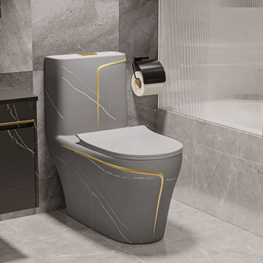 Inodoros de baño de una pieza, cuenco higiénico de cerámica de color dorado y gris, diseño de placa de roca, artículos sanitarios de mármol