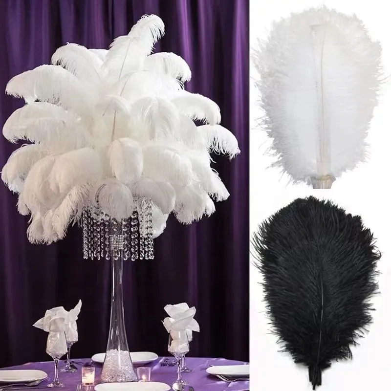 Plumas de avestruz blancas naturales, decoración del hogar para boda, 20-35cm, mesa de plumas de avestruz, centro de mesa, accesorios para fotos artesanales