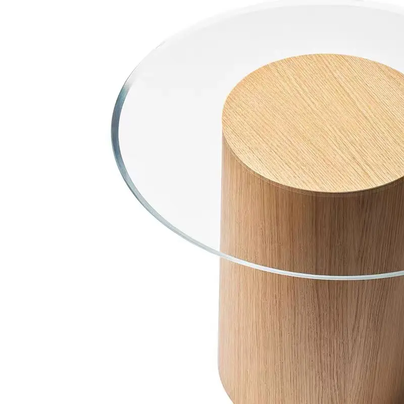 Mesa de centro redonda pequena, mesa de canto de sofá nórdico, mesa lateral de vidro simples e moderna