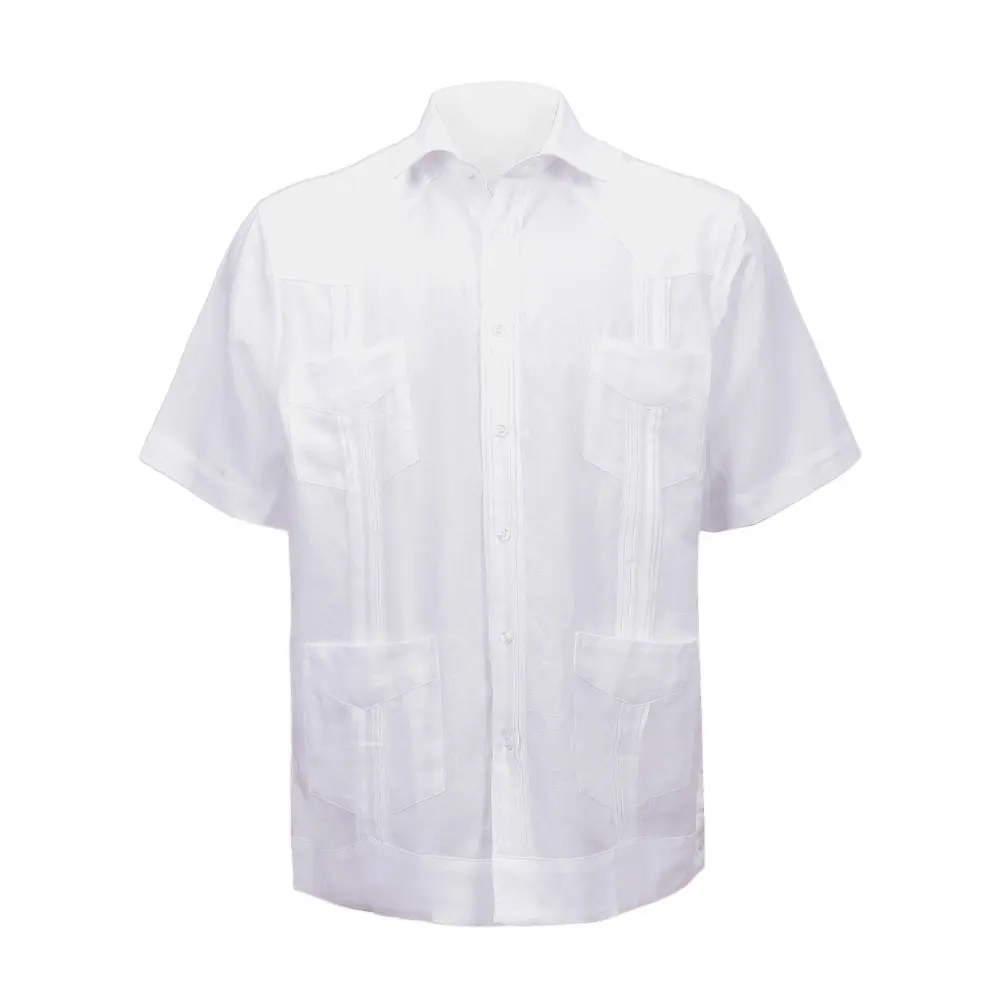 Camisa de manga corta para hombre, camisa masculina de color blanco, color sólido, estilo cubano