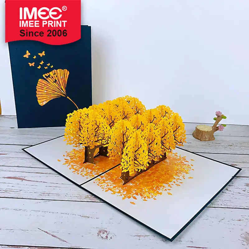 IMEE Albero di Ginkgo 3D Biglietto di Auguri Biglietto di Fantasia Autunno Compleanno Del Ringraziamento degli insegnanti di Giorno Biglietto di Auguri