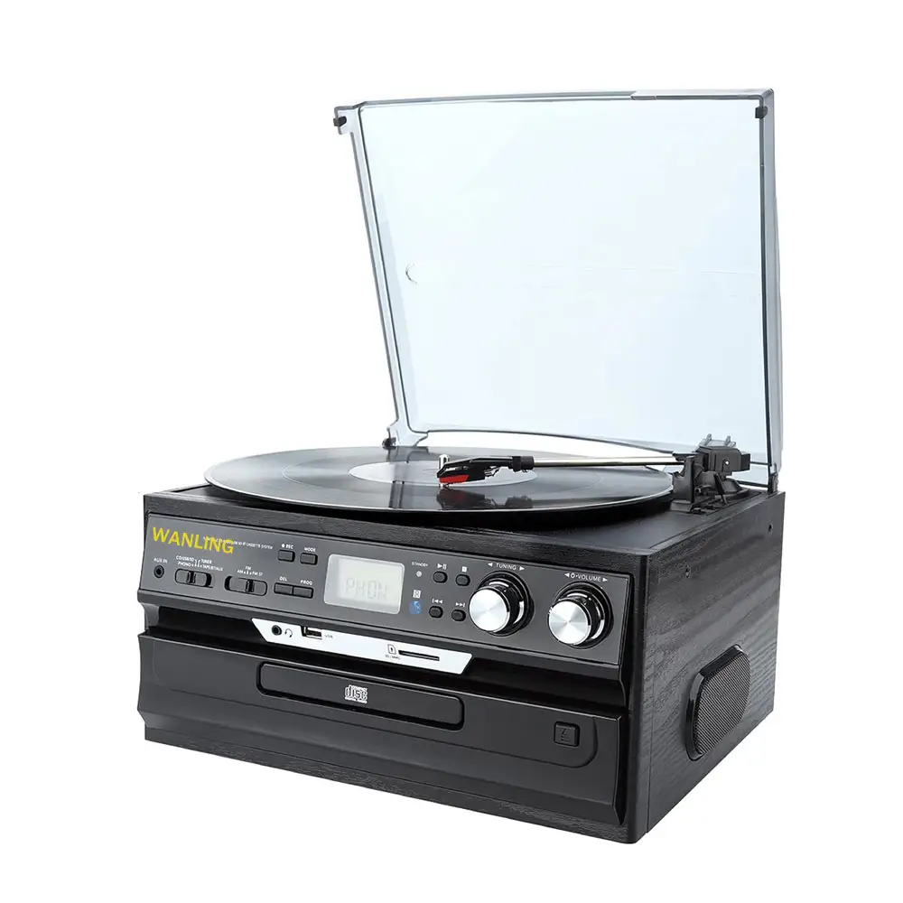 Profesyonel gramofon Cd çalar kablosuz Bluetooth multimedya bavul tarzı 3 hız Retro LP vinil kayıt pikap düzelticiden