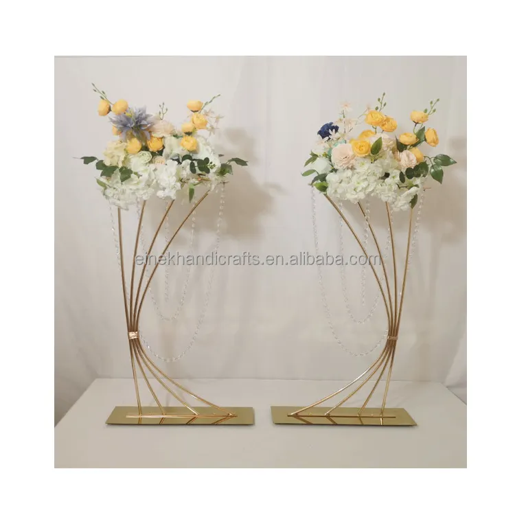 Estante de soporte de metal de plomo para boda, decoración de mesa principal de cristal, galvanoplastia, diseño de sitio de boda, dorado