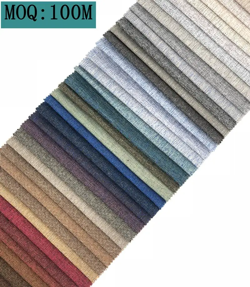 Usine directement vendre bas quantité minimale de commande couleur unie fil teint type polyester lin texturé canapé fabricc