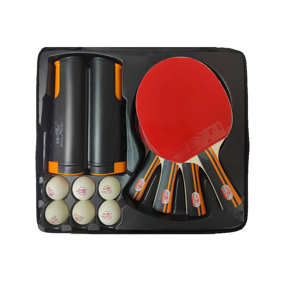 Conjunto de raquetes de tênis de mesa, com cabo longo 7 camadas de madeira pura, conjunto de raquetes de ping-pong com rede e 6 peças de bolas