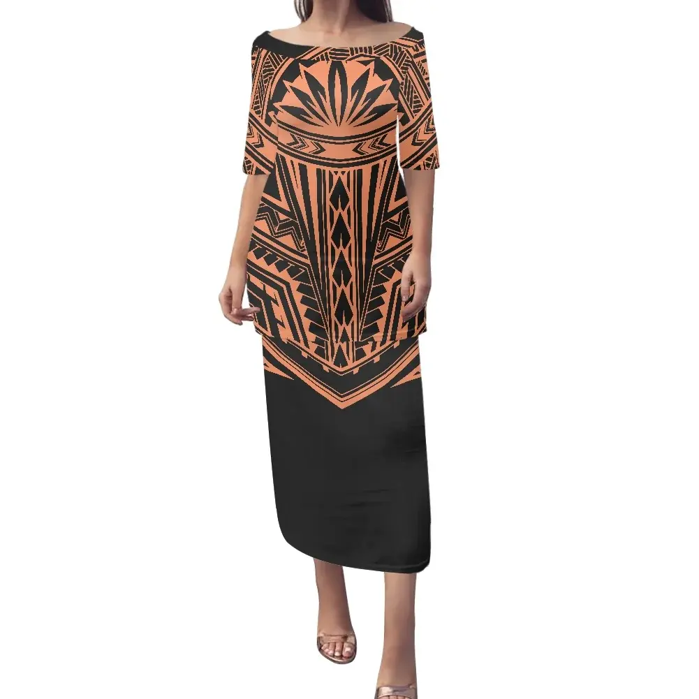 Abito Casual da donna con stampa oro samoano nuovi abiti Puletasi in stile polinesiano