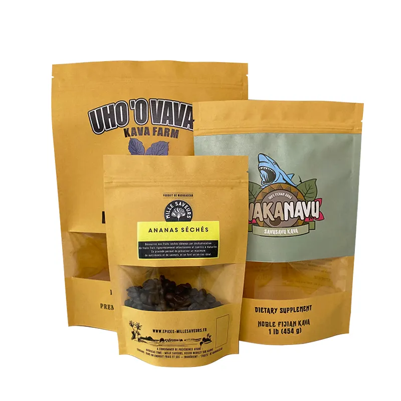 Small MOQ Customize Logo Organic Tea/Food Packing Kraft Paper Granola Packaging Bag with Reclosable Ziplock