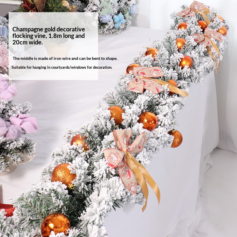 Rotin floqué 1,8 m + décoration or champagne
