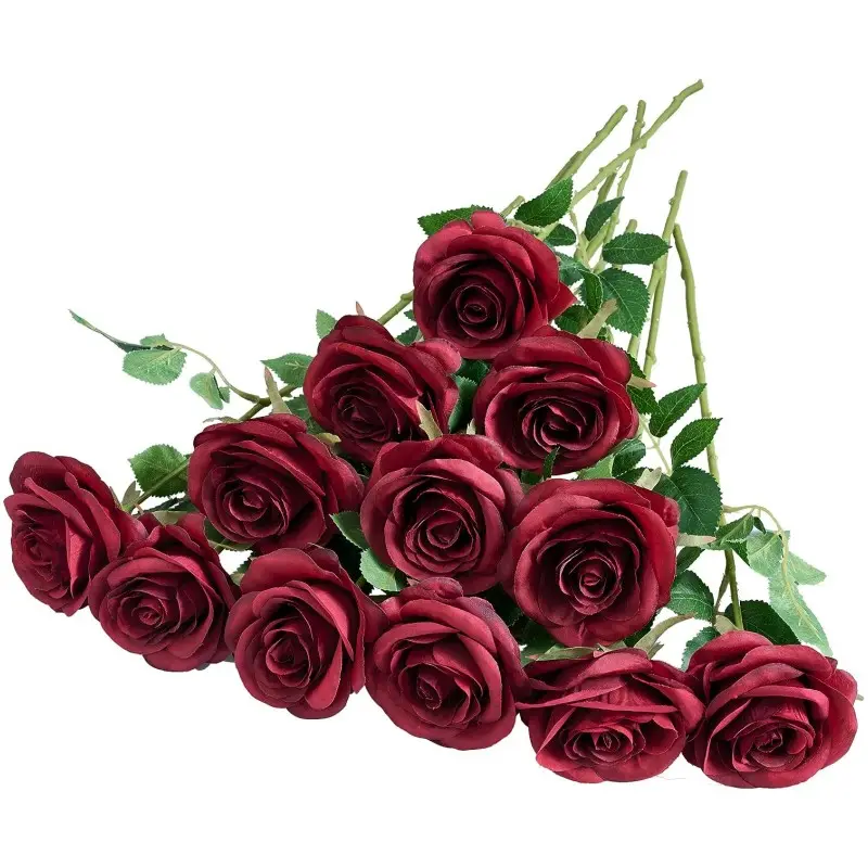 Yapay çiçekler güller bordo ipek güller şarap kırmızı ipek çiçekler gül uzun düğün ev partisi Centerpiece dekor için kaynaklanıyor