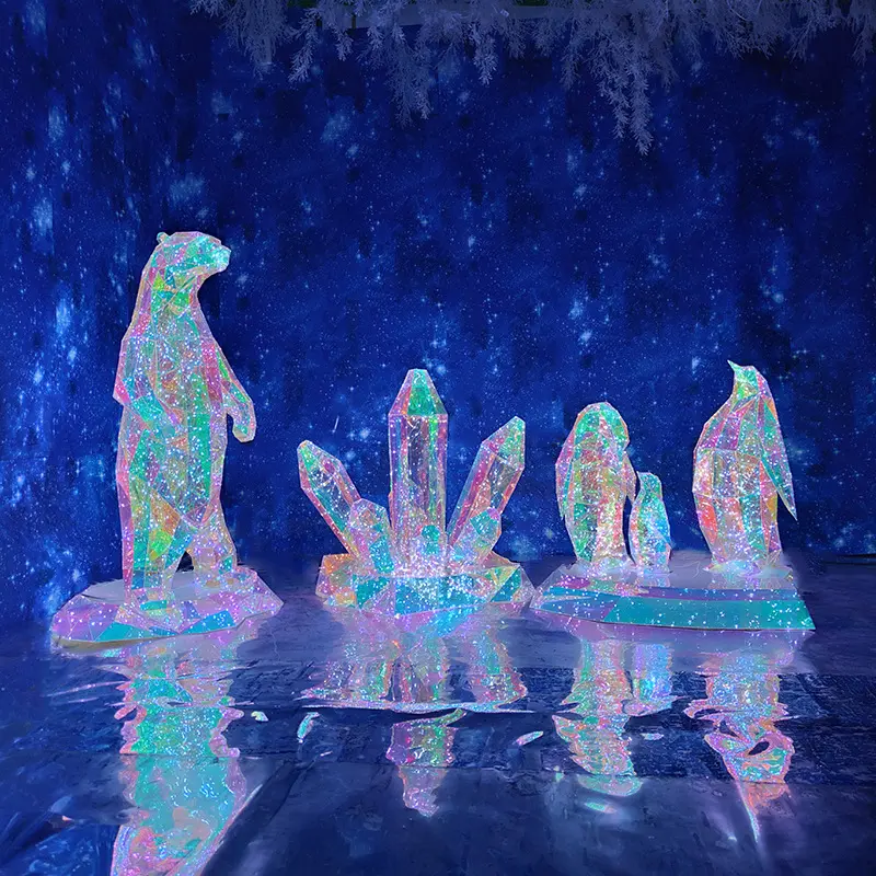 Ijsbeer Lichtgevende Pinguïn Ijs En Sneeuw Serie Oliday Party Winkelcentrum Scène Raam Decoratie Achtergrond Ornamenten