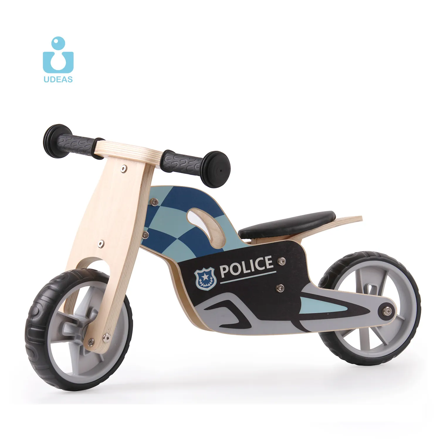 UDEAS 3 in 1 police balance bicycle toddlers wooden bike balance for children
