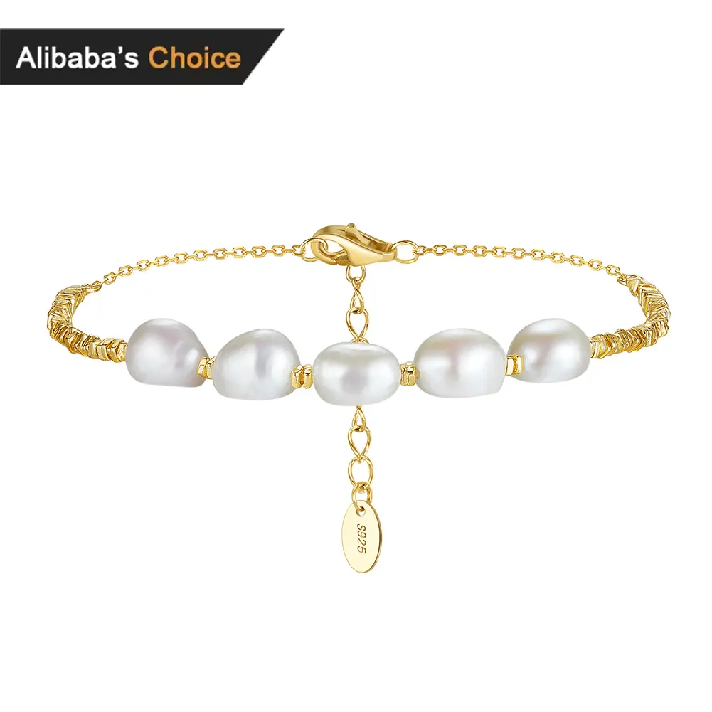 RINNTIN GPB38 riccata d'acqua dolce stile barocco perla con ciondolo in argento spezzato 925 in argento Sterling bracciale da donna