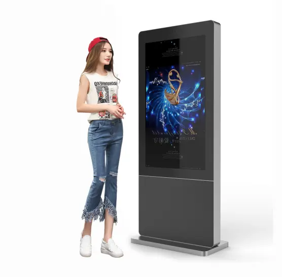Reclame Totem Kiosk 55 Inch Indoor Touchscreen Lcd Outdoor Digitale Poster Metalen Case + Gehard Glazen Paneel Bst 2500cd