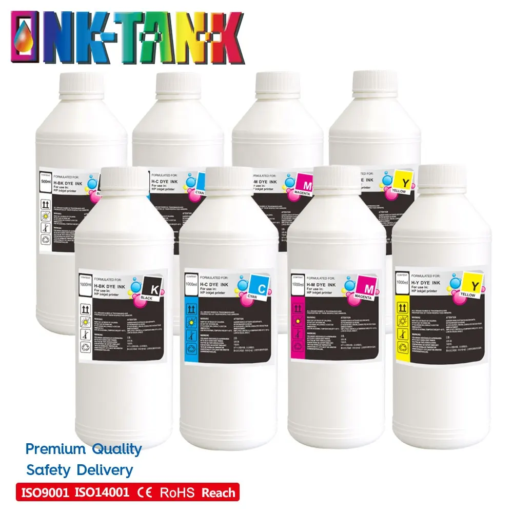 INK-TANK 250ml 500ml 1000ml Tinta de tinte de inyección de tinta compatible de gama alta para impresora HP