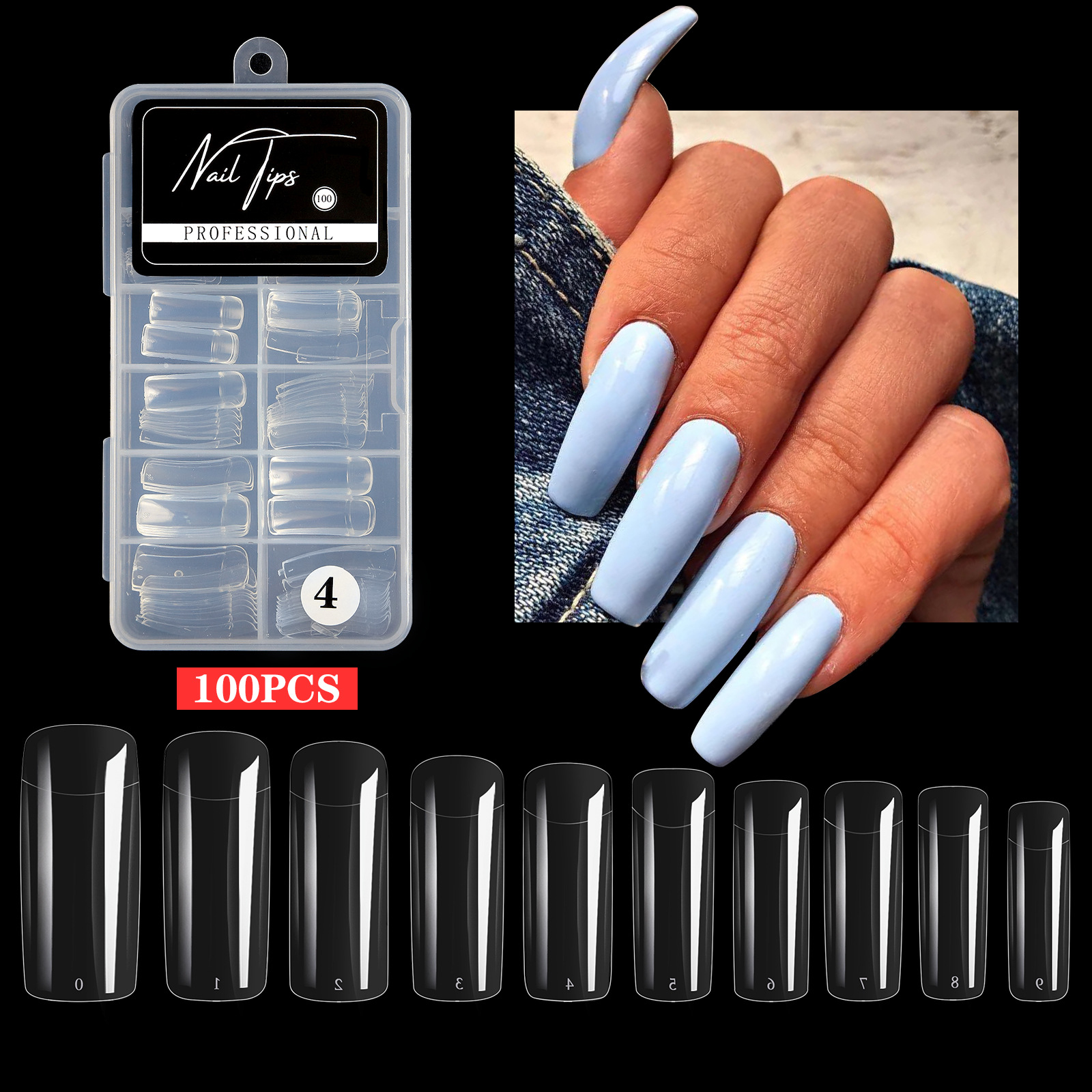 Half-stick transparent 100pcs non-marking nail