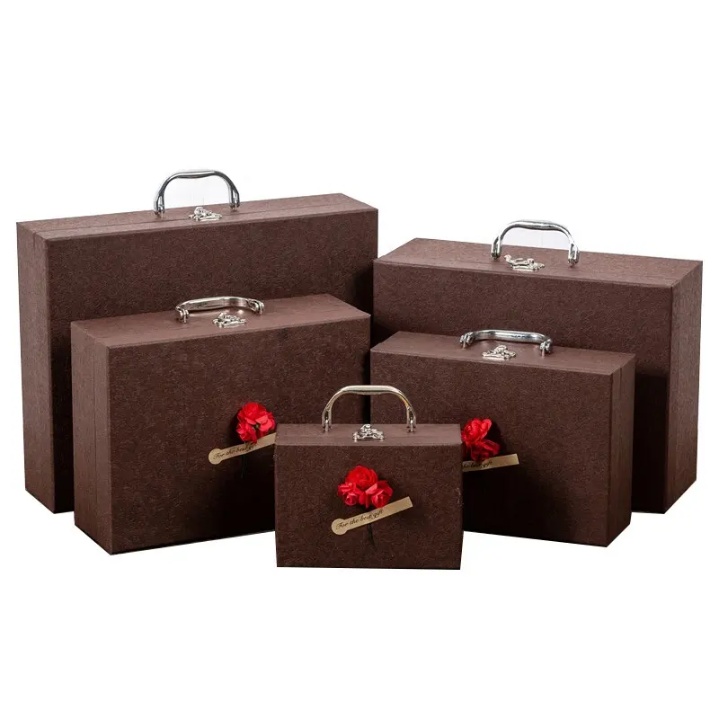 Luxury cardboard travel case paper small suitcase box with handle