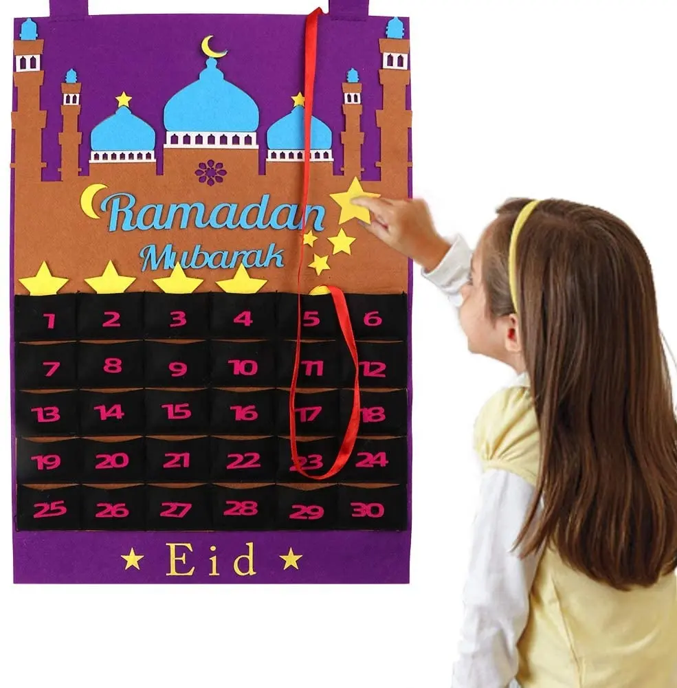 2024 novo calendário do advento decoração do Ramadã, calendário do Ramadã 30 dias Eid Mubarak pendurado calendário de contagem regressiva de feltro