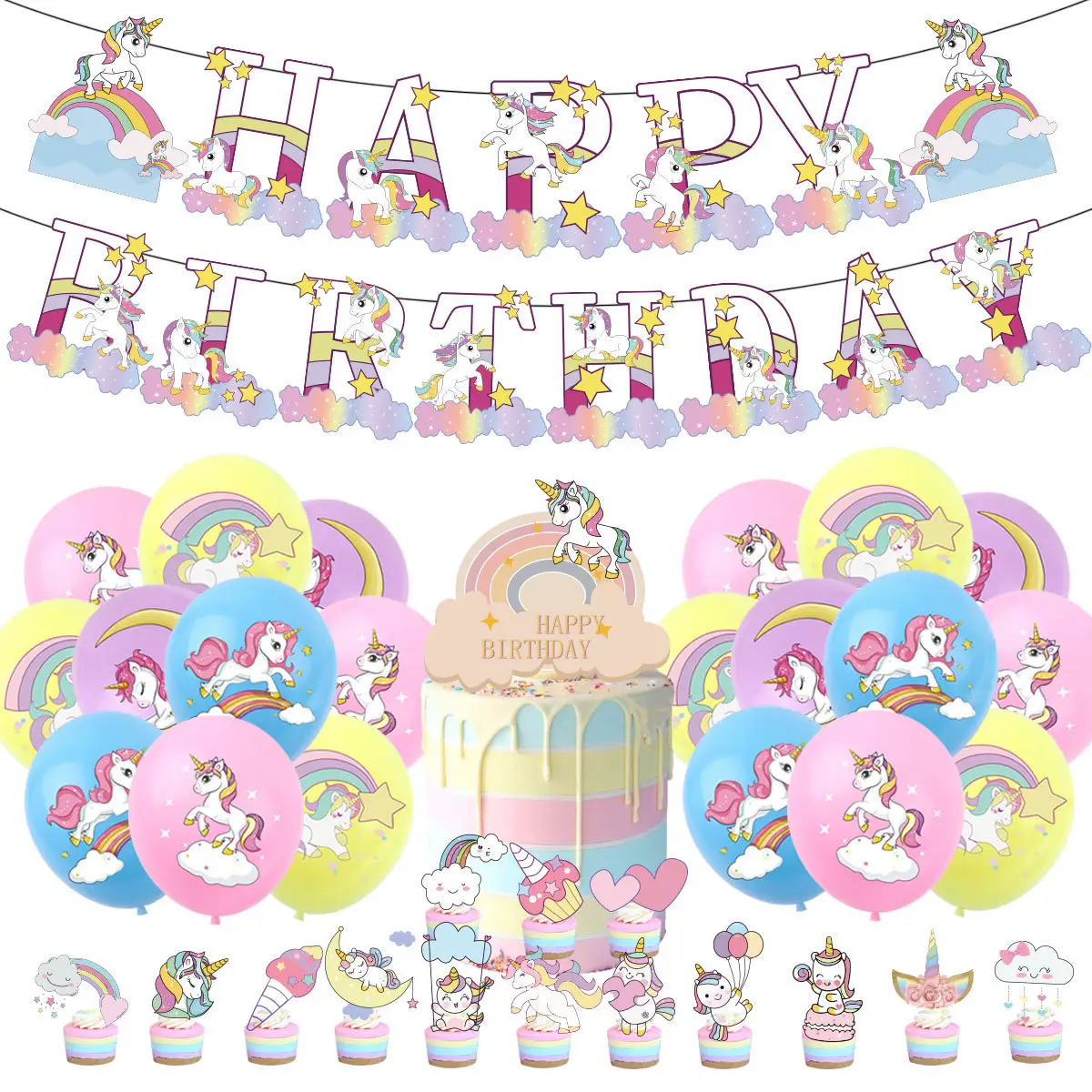 Единорог тематический набор баннеров облачный торт Топпер Единорог воздушные шары товары для дня рождения Детские украшения для вечеринки