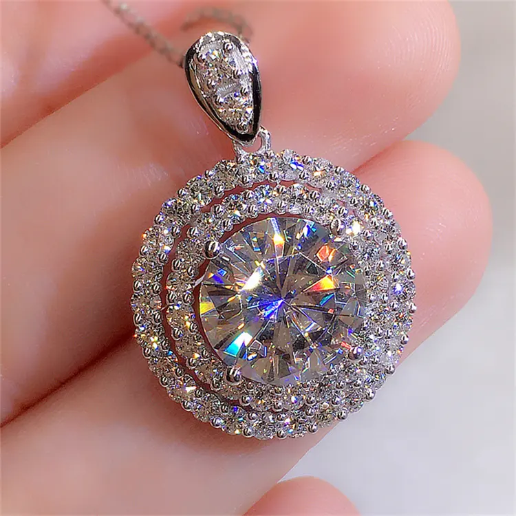 Venta al por mayor de alta calidad de acero inoxidable plateado Simple Bling joyería de moda collar de diamantes