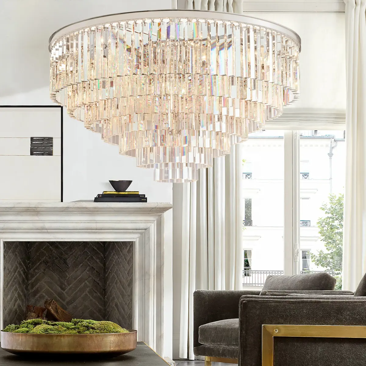 Modern American Crystal Glass Rod Pendants Chandelier Lighting Fixture For Living Room Dining Room Kitchen Island Foyer Lobby