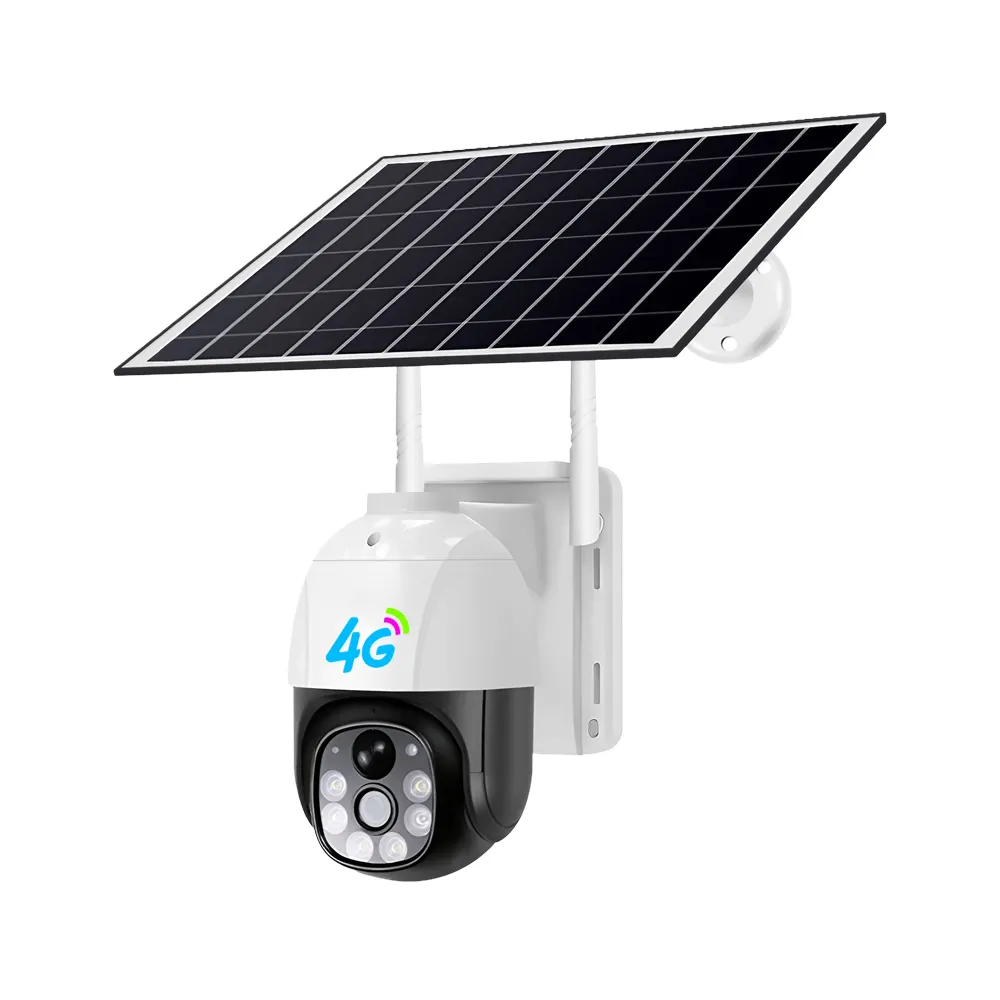 Kamera surya luar ruangan, PTZ 4G SIM kartu 3MP WiFi IP energi surya kamera keamanan dengan warna penglihatan malam untuk konstruksi pertanian