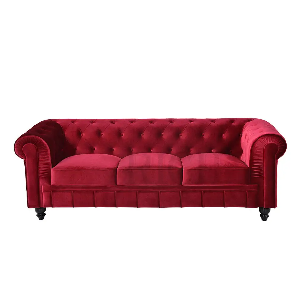 tufted pull button sofa European style red velvet chesterfield sofa furniture in China