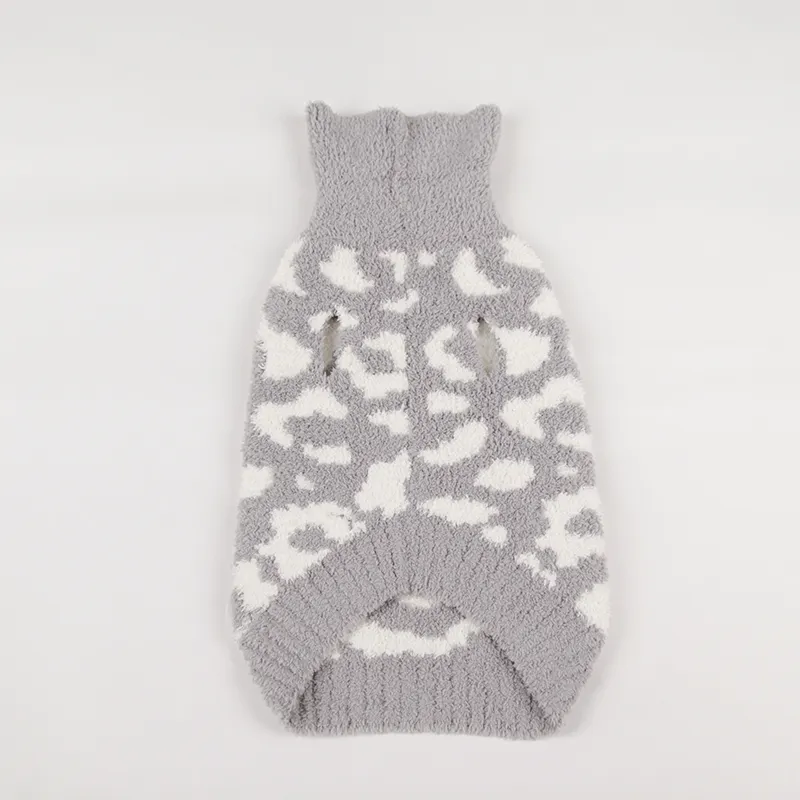 Roupa de cachorro personalizada de luxo, fio de penas com estampa de leopardo para inverno