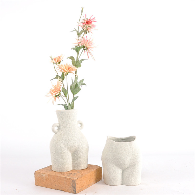 Hand made pottery white ceramic vases tabletop french artistic buns ass   body vase for home decor