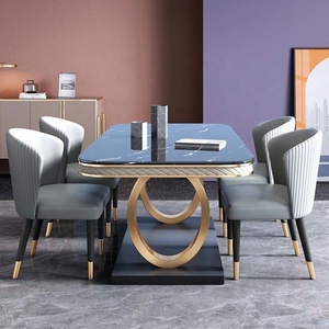 2021 New Rectangular Italian Marble Top Dining <strong>Table</strong> <strong>Set</strong> with 6 Seater - Product Image 4