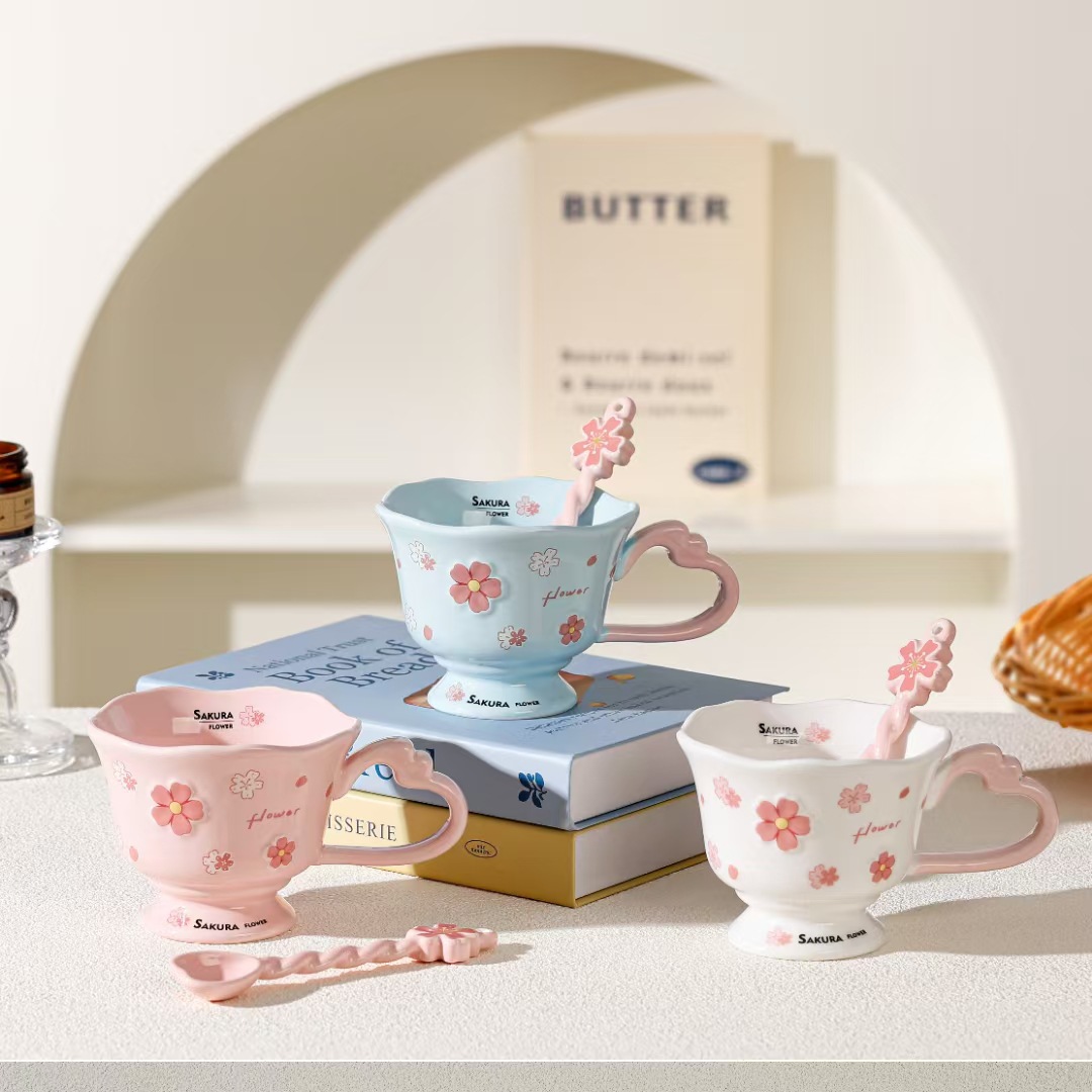 High appearance level cherry blossom <strong>tall</strong> glass accompanied by gift ceramic <strong>cup</strong> girls office drink <strong>cup</strong> - Product Image 6